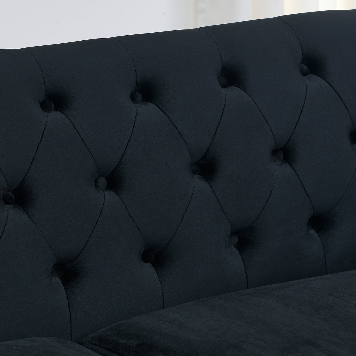 59 Inch Modern Chesterfield Velvet Sofa, 2 Seater Sofa, Upholstered Tufted Backrests With Arms And 2 Cushions For Living Room, Bedroom, Apartment, Office Black Black Primary Living Space Foam Velvet 2 Seat