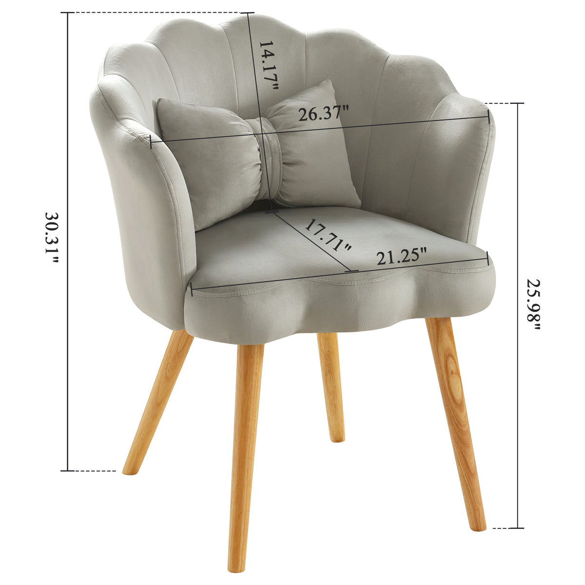 Velvet Wooden Foot Casual Lotus Chair With Waist Pillow Grey Grey Cotton Metal & Wood