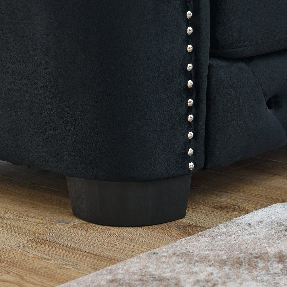 59 Inch Modern Chesterfield Velvet Sofa, 2 Seater Sofa, Upholstered Tufted Backrests With Arms And 2 Cushions For Living Room, Bedroom, Apartment, Office Black Black Primary Living Space Foam Velvet 2 Seat