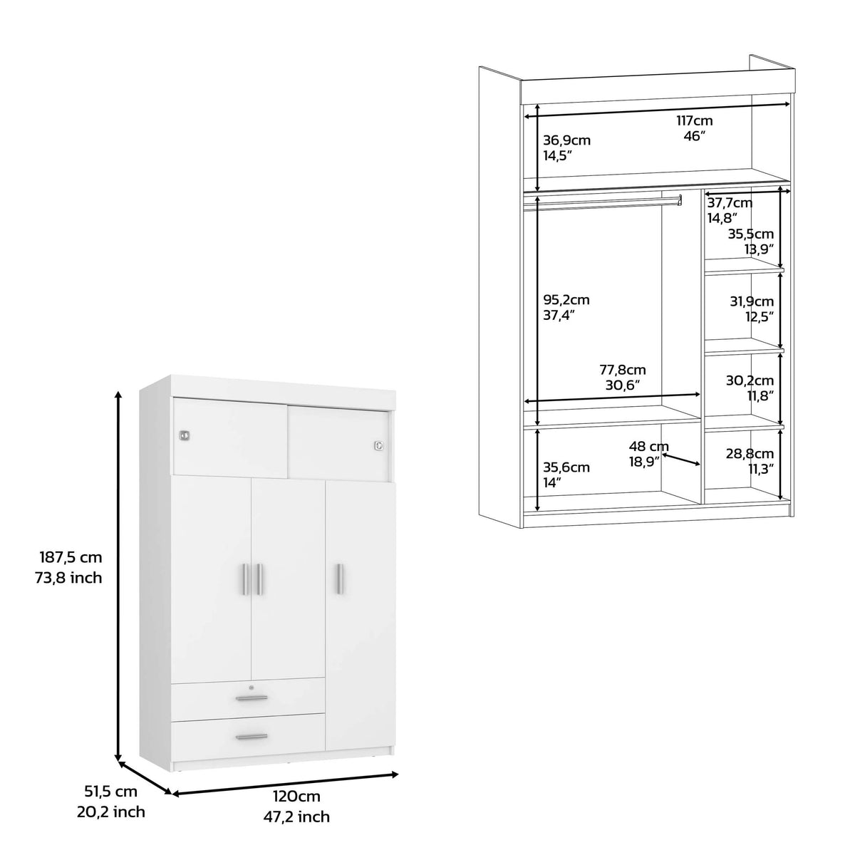 Elirya 2 Piece Bedroom Set, Armoire Nightstand, White And Light Oak King White White 2 Piece Set Bedroom Nightstand Included Engineered Wood