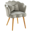 Velvet Wooden Foot Casual Lotus Chair With Waist Pillow Grey Grey Cotton Metal & Wood