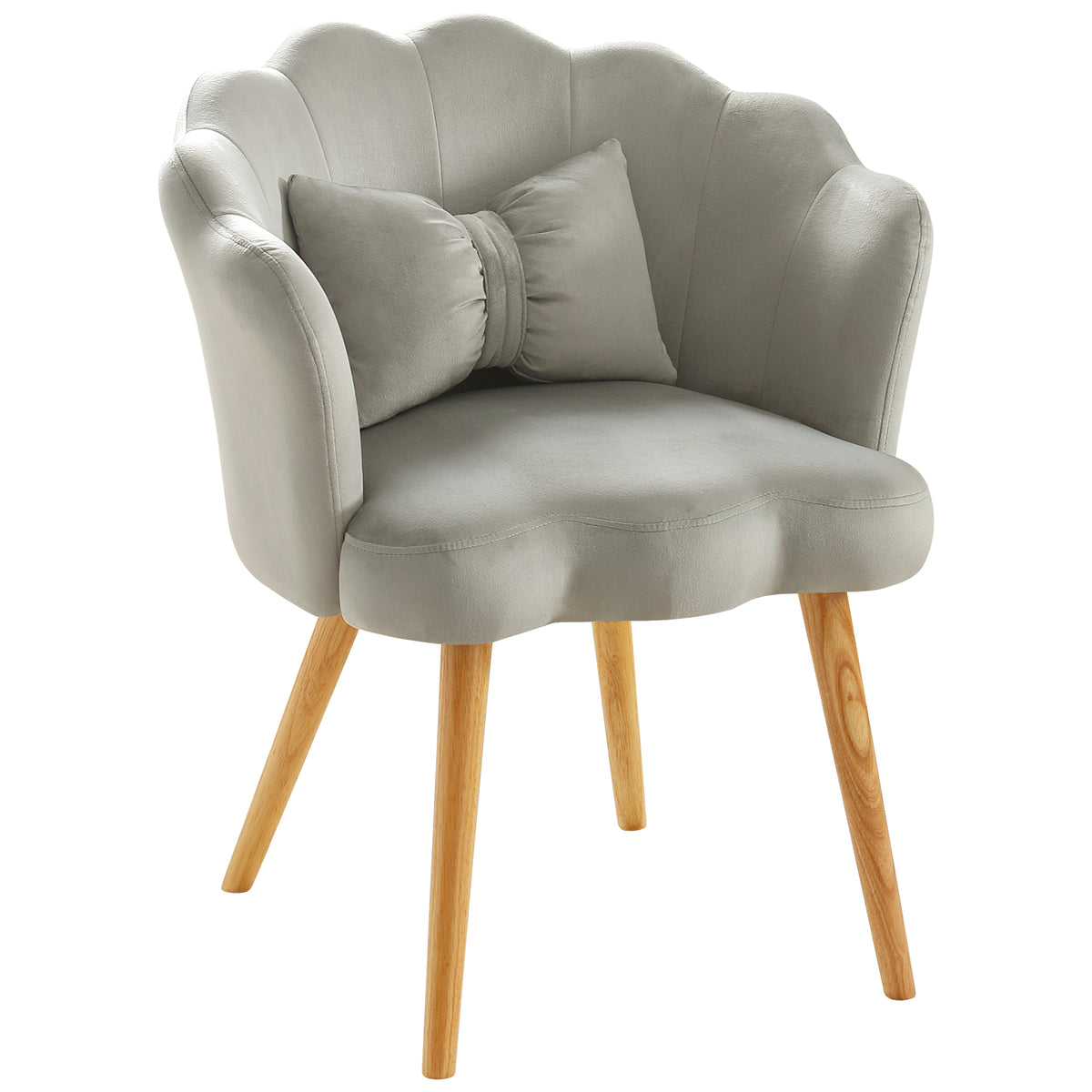 Velvet Wooden Foot Casual Lotus Chair With Waist Pillow Grey Grey Cotton Metal & Wood