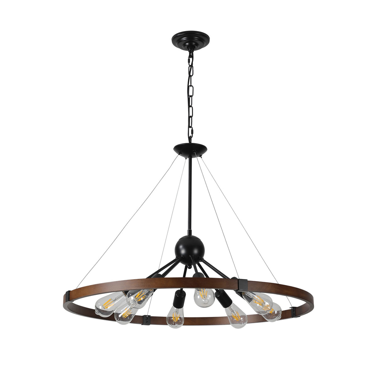 Same As W1340111208 L1012 8 Light Retro Farmhouse Chandelier For Kitchen, Living Room, Dining Room Red And Walnut No Bulbs Walnut Black Farmhouse Iron