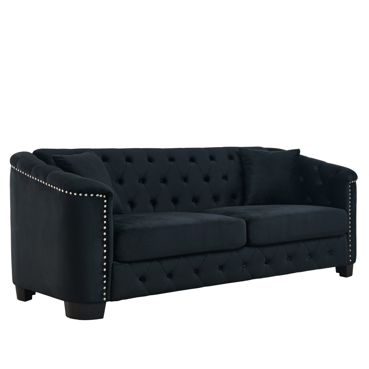 3 Seater 3 Seater Combination Sofa.Velvet Black Black Foam Velvet 6 Seat