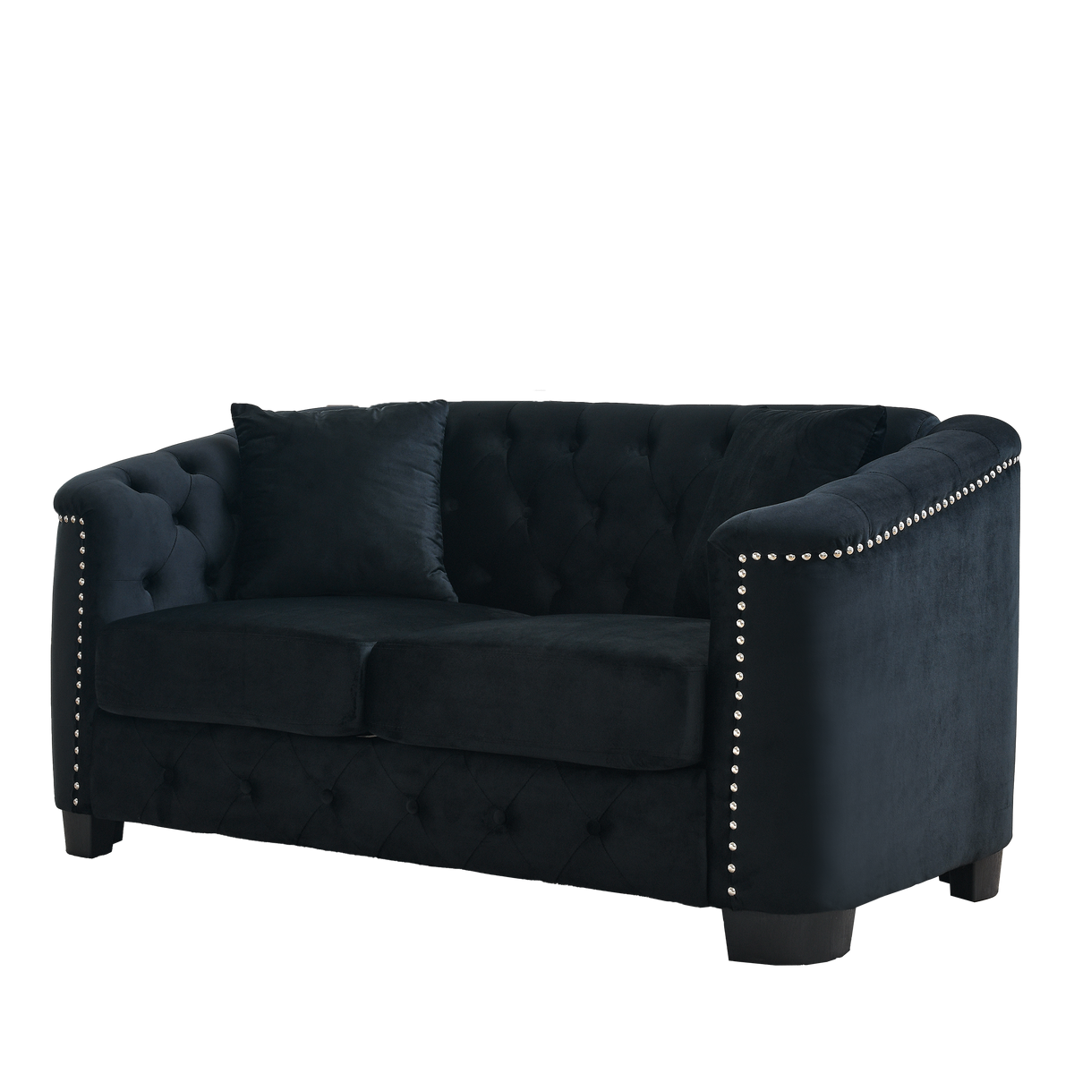 59 Inch Modern Chesterfield Velvet Sofa, 2 Seater Sofa, Upholstered Tufted Backrests With Arms And 2 Cushions For Living Room, Bedroom, Apartment, Office Black Black Primary Living Space Foam Velvet 2 Seat