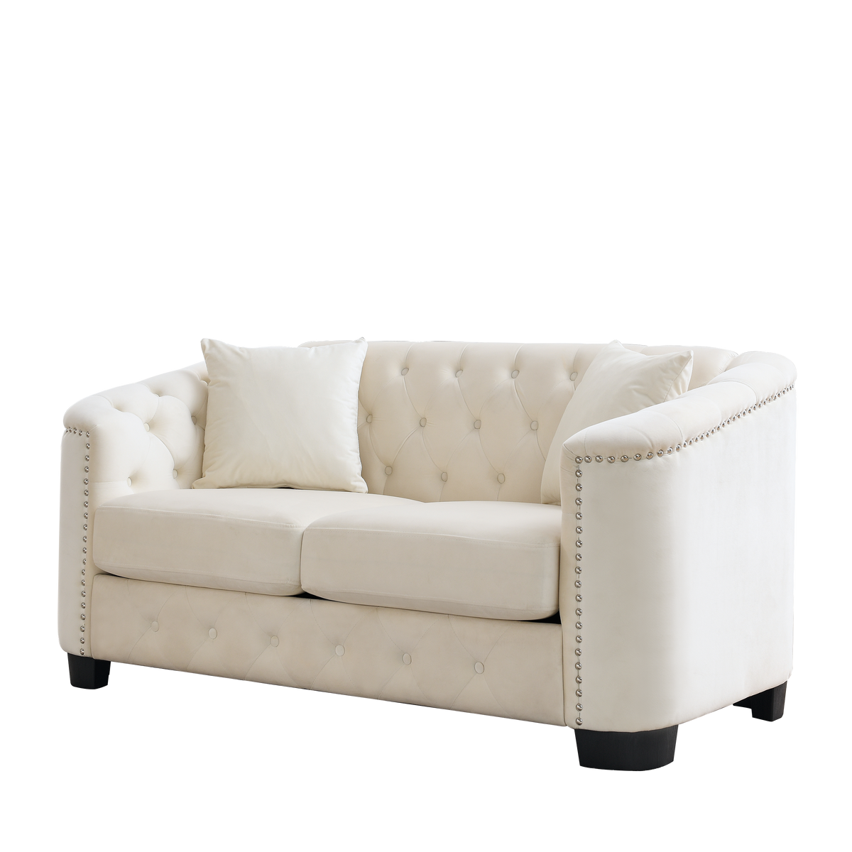 59 Inch Modern Chesterfield Velvet Sofa, 2 Seater Sofa, Upholstered Tufted Backrests With Arms And 2 Cushions For Living Room, Bedroom, Apartment, Office Beige Beige Primary Living Space Foam Velvet 2 Seat