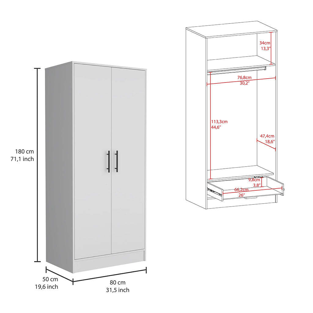 Wyoming 2 Piece Bedroom Set, Armoire Dresser, White King White White 2 Piece Set Bedroom Dresser Included Engineered Wood