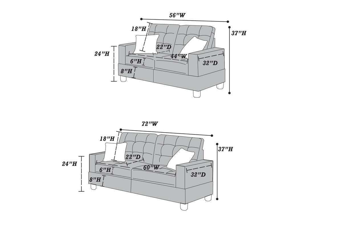 Living Room Furniture 2Pc Sofa Set Grey Polyfiber Tufted Sofa Loveseat W Pillows Cushion Couch Grey Wood Primary Living Space Tufted Back Contemporary,Modern Pine Square Arms Particle Board 4 Seat