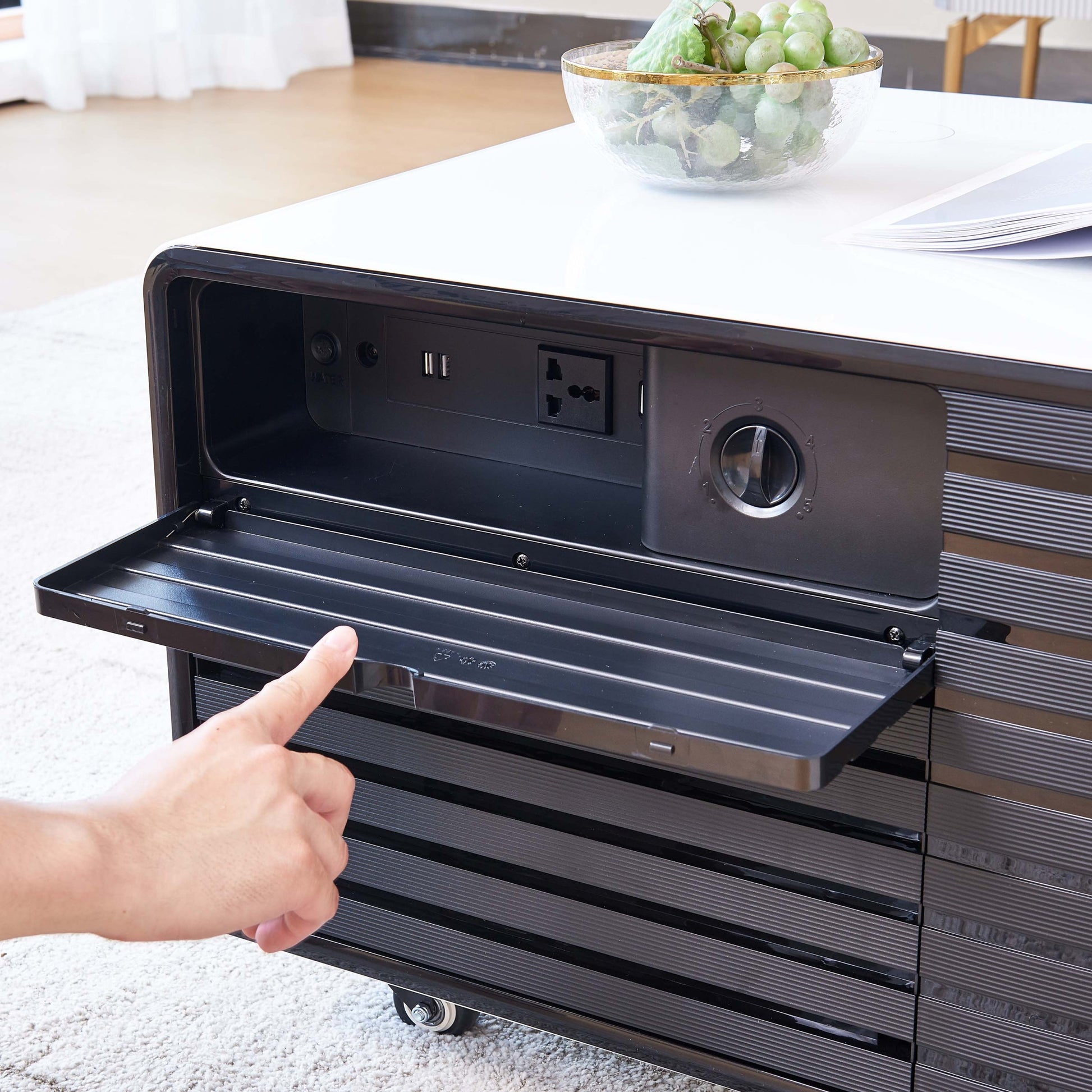 Smart Table Fridge, Multifunctional Coffee Table With Cooler And Frozen White Tempered Glass