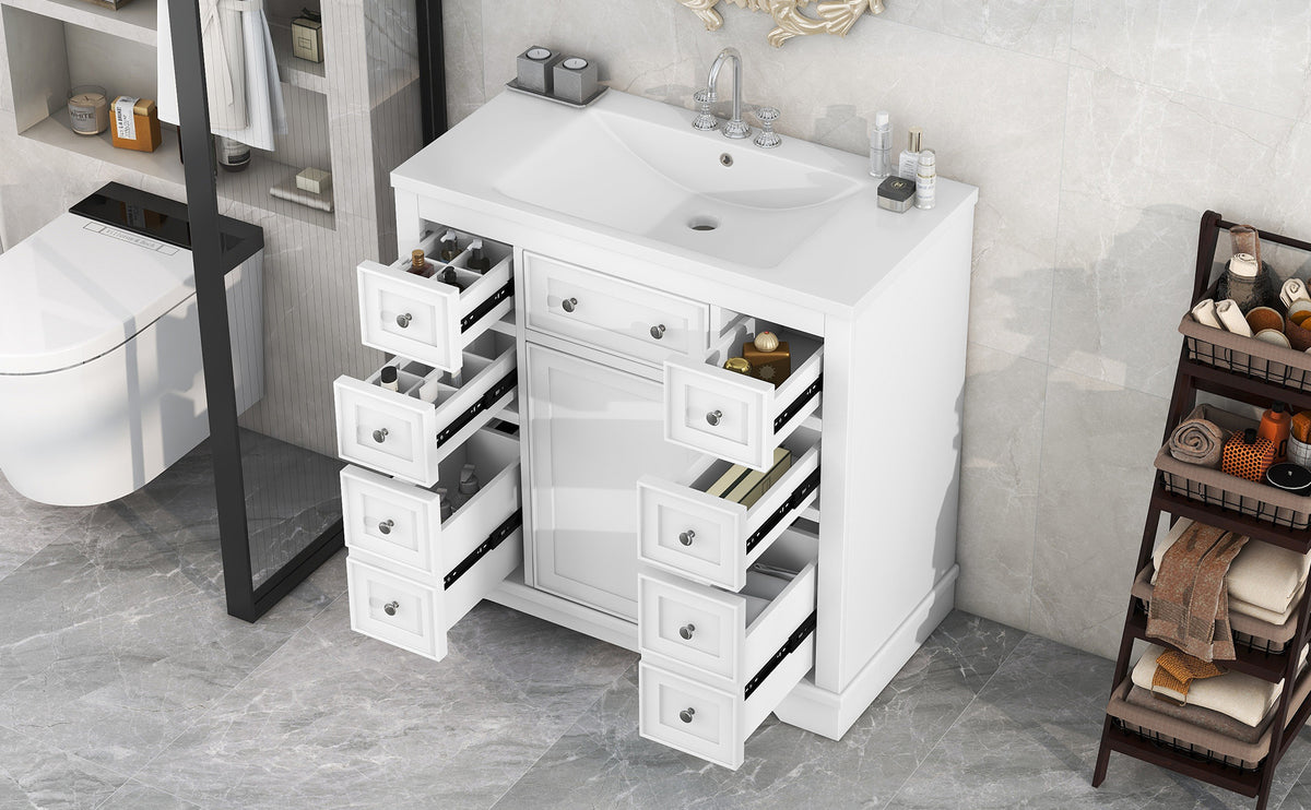 36" Bathroom Vanity With Sink Combo, One Cabinet And Six Drawers, Solid Wood And Mdf Board, White White Solid Wood Mdf