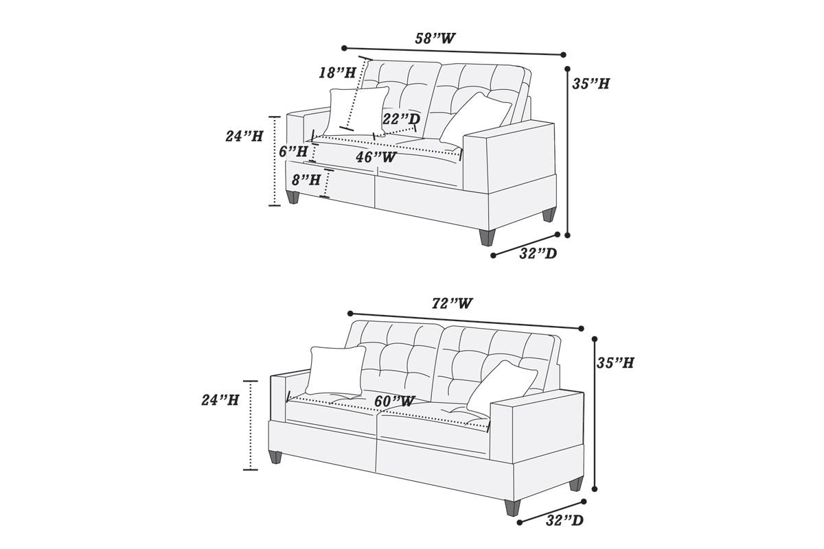 Living Room Furniture 2Pc Sofa Set Black Polyfiber Tufted Sofa Loveseat W Pillows Cushion Couch Solid Pine Black Wood Primary Living Space Tufted Back Modern Pine Square Arms Pine 4 Seat