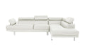 White Color Sectional Living Room Furniture Faux Leather Adjustable Headrest Right Facing Chaise & Left Facing Sofa White Faux Leather Primary Living Space Contemporary,Modern L Shaped Pillow Top Arms Metal 5 Seat