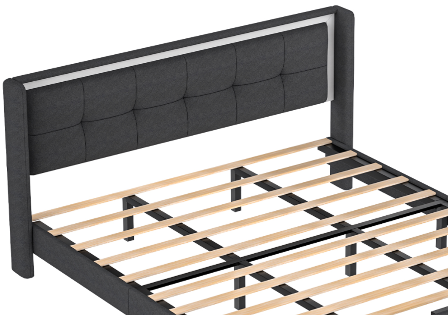 Queen Size Upholstered Platform Bed Frame With Headboard And Sturdy Wooden Slats, High Load Bearing Capacity, Non Slip And Noiseless, No Springs Required, Easy To Assemble, Dark Gray Bed Dark Grey Metal & Wood