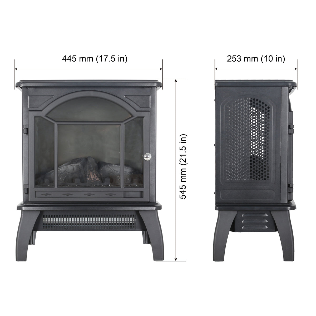 18 Inch 3D Flame Electric Infrared Quartz Fireplace Stove With Remote Control Powder Coated Electric Yes Antique Black Vent Free Yes Freestanding Tempered Glass Sheet Metal Electric