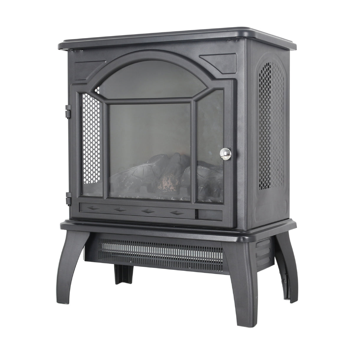 18 Inch 3D Flame Electric Infrared Quartz Fireplace Stove With Remote Control Powder Coated Electric Yes Antique Black Vent Free Yes Freestanding Tempered Glass Sheet Metal Electric