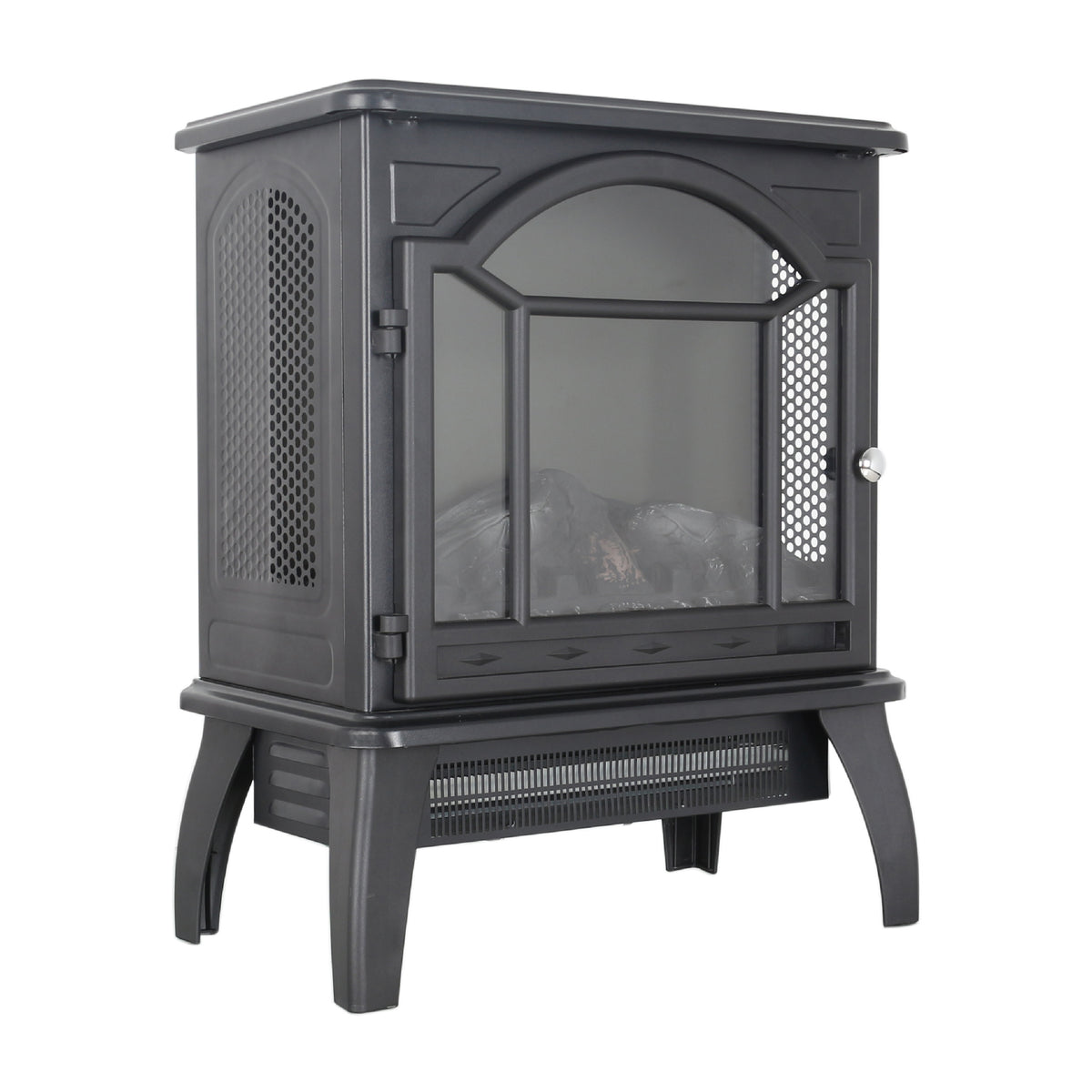 18 Inch 3D Flame Electric Infrared Quartz Fireplace Stove With Remote Control Powder Coated Electric Yes Antique Black Vent Free Yes Freestanding Tempered Glass Sheet Metal Electric