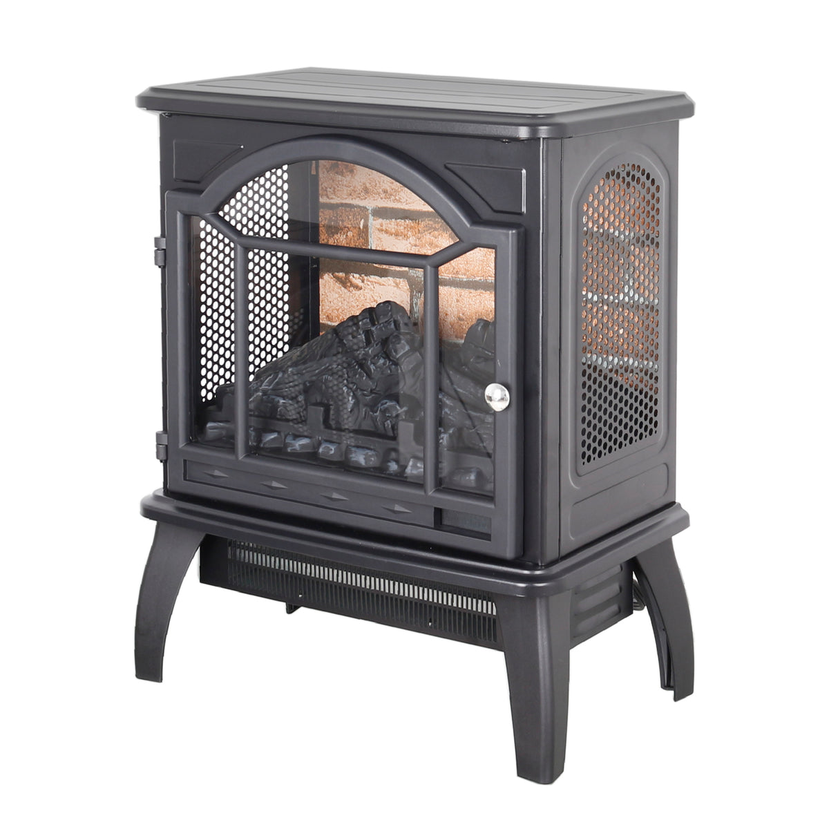 18 Inch 3D Flame Electric Infrared Quartz Fireplace Stove With Remote Control Powder Coated Electric Yes Antique Black Vent Free Yes Freestanding Tempered Glass Sheet Metal Electric