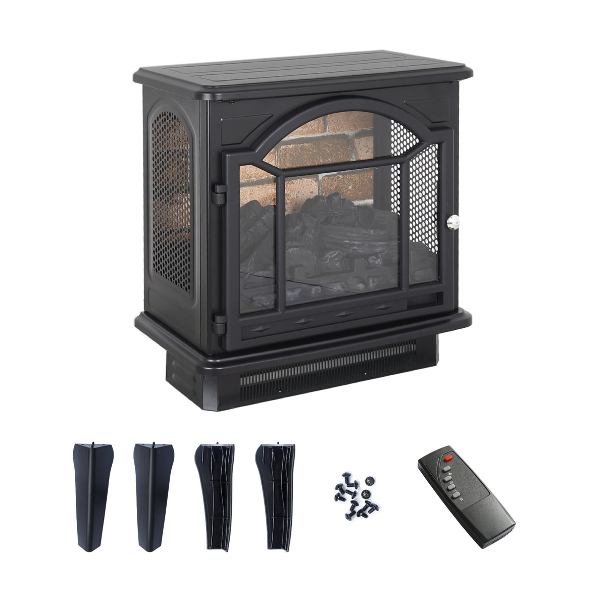 18 Inch 3D Flame Electric Infrared Quartz Fireplace Stove With Remote Control Powder Coated Electric Yes Antique Black Vent Free Yes Freestanding Tempered Glass Sheet Metal Electric