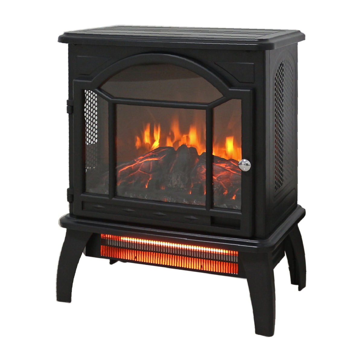 18 Inch 3D Flame Electric Infrared Quartz Fireplace Stove With Remote Control Powder Coated Electric Yes Antique Black Vent Free Yes Freestanding Tempered Glass Sheet Metal Electric