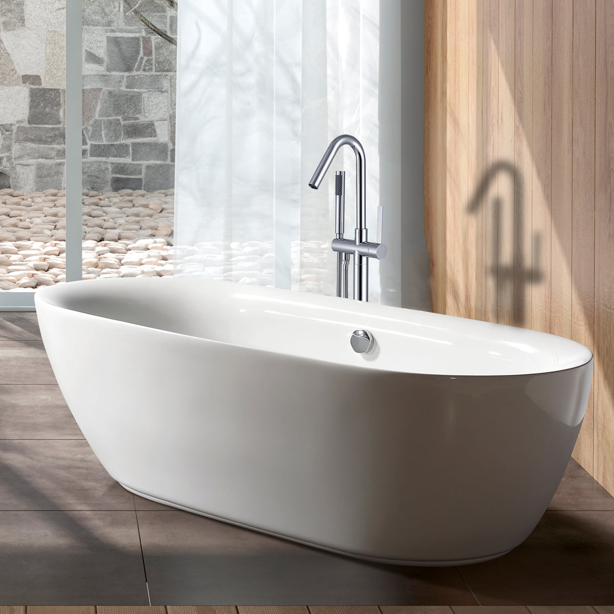 Freestanding Bathtub Faucet With Hand Shower Chrome Metal