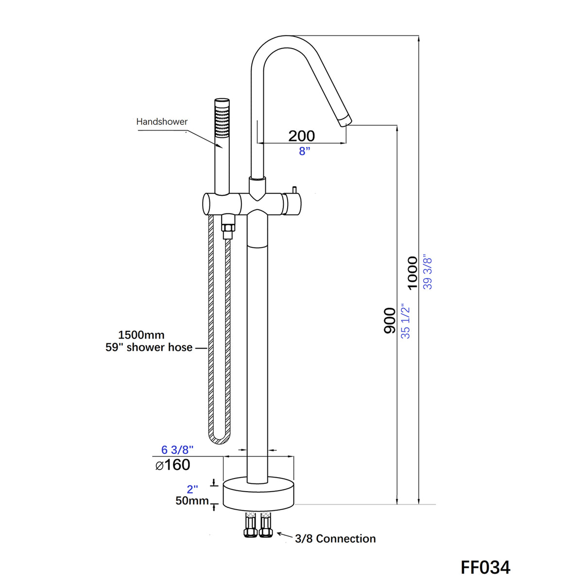 Freestanding Bathtub Faucet With Hand Shower Brushed Nickel Metal
