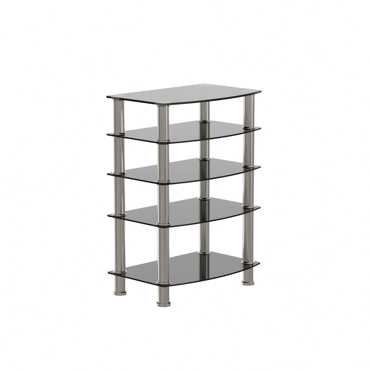 5 Tier Tempered Glass Side Table Stainless Steel Frame End Table For Living Room, Bedroom, Black Black Tempered Glass