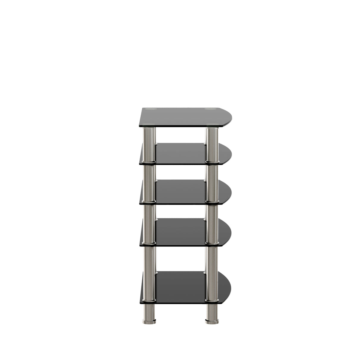 5 Tier Tempered Glass Side Table Stainless Steel Frame End Table For Living Room, Bedroom, Black Black Tempered Glass