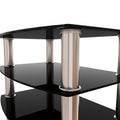 5 Tier Tempered Glass Side Table Stainless Steel Frame End Table For Living Room, Bedroom, Black Black Tempered Glass