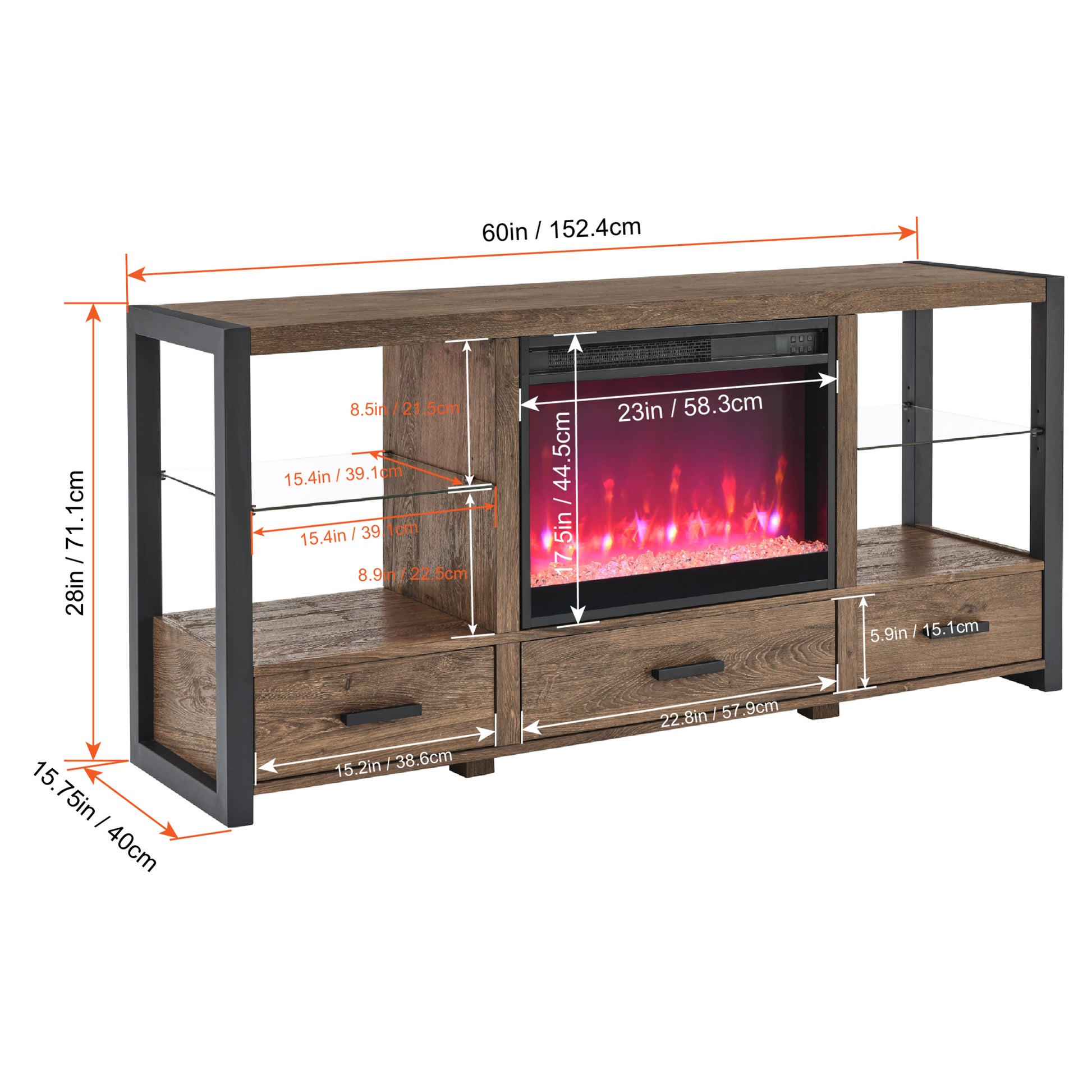 60 Inch Electric Fireplace Media Tv Stand With Sync Colorful Led Lights Reclaimed Barnwood Color Powder Coated No Electric Reclaimed Barnwood 400 Vent Free Primary Living Space Yes Insert Wood Stainless Steel Glass Electric