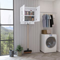 Kymo Wall Storage Cabinet, 2 Doors, Broom Hangers White Standard 1 2 Shelves Natural White White Dining Room Modern Particle Board Particle Board
