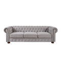 Chesterfield Sofa In Linen Fabric Light Grey Light Grey Foam Fabric