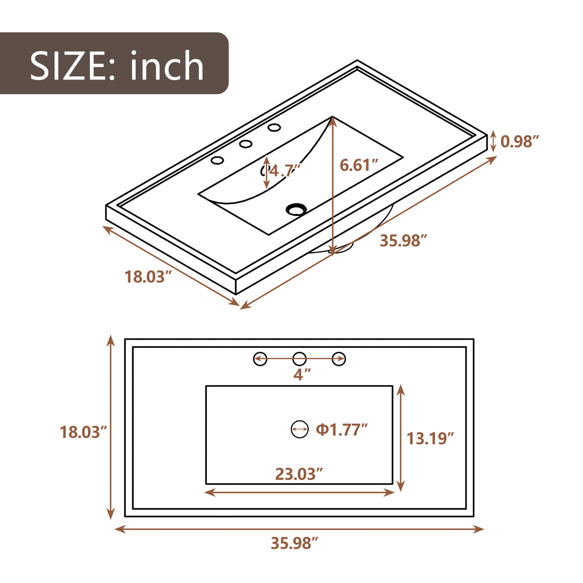 36" Bathroom Vanity With Sink Combo, Six Drawers, Multi Functional Drawer Divider, Adjustable Shelf, White Old Sku:Sy999808Aak White Solid Wood Mdf