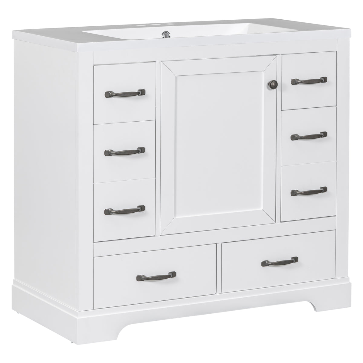 36" Bathroom Vanity With Sink Combo, Six Drawers, Multi Functional Drawer Divider, Adjustable Shelf, White Old Sku:Sy999808Aak White Solid Wood Mdf