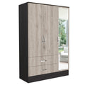 Bolton 120 Mirrored Armoire, Metal Hardware, Double Door Cabinet, Two Drawers, Single Door With Mirror, Rods Multicolor Multicolor Bedroom Particle Board