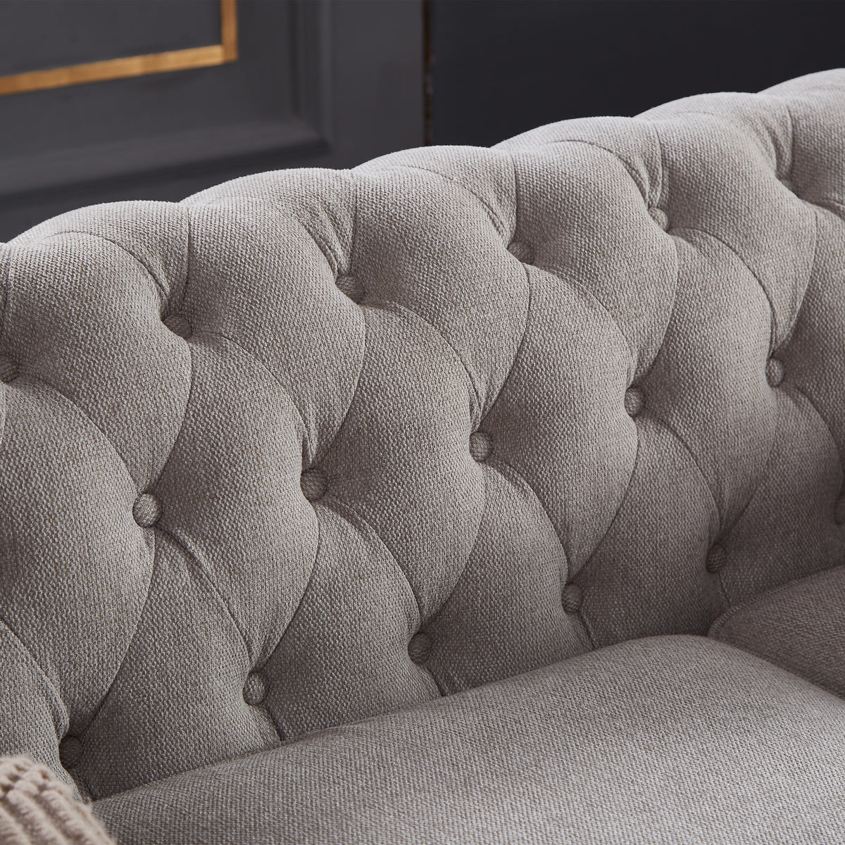 Chesterfield Sofa In Linen Fabric Light Grey Light Grey Foam Fabric