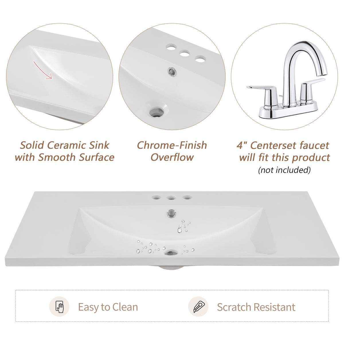 36" Bathroom Vanity With Sink Combo, Six Drawers, Multi Functional Drawer Divider, Adjustable Shelf, White Old Sku:Sy999808Aak White Solid Wood Mdf