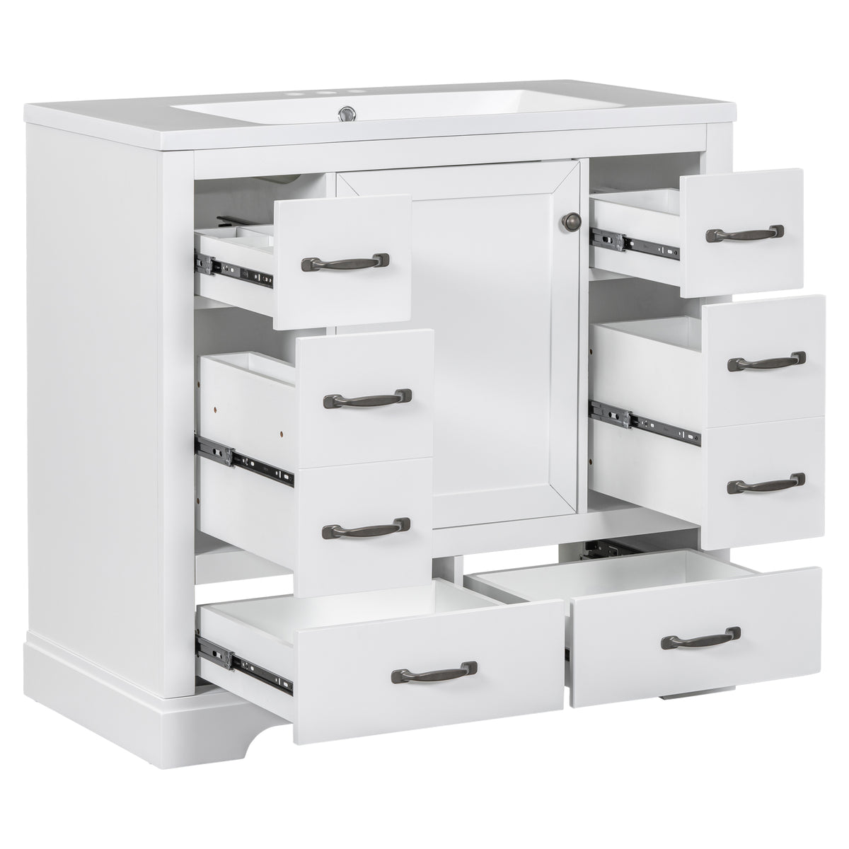 36" Bathroom Vanity With Sink Combo, Six Drawers, Multi Functional Drawer Divider, Adjustable Shelf, White Old Sku:Sy999808Aak White Solid Wood Mdf