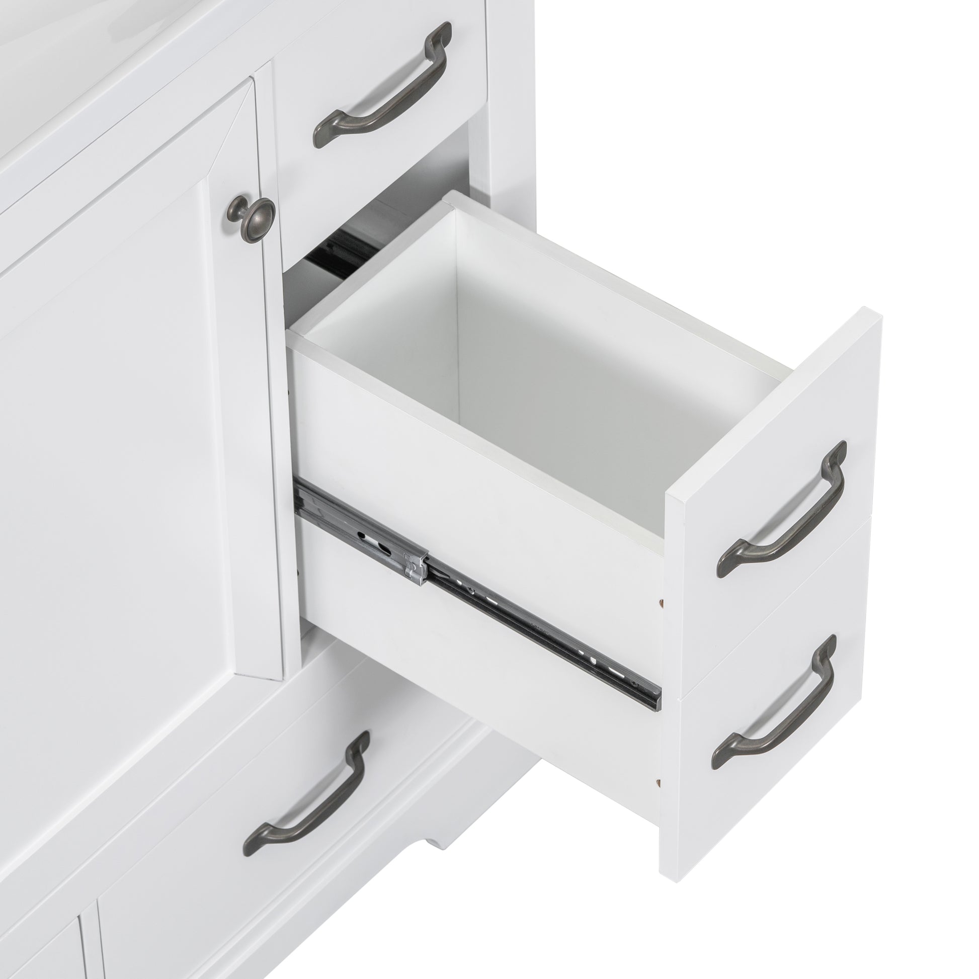 36" Bathroom Vanity Without Sink, Cabinet Base Only, Six Drawers, Multi Functional Drawer Divider, Adjustable Shelf, White White Solid Wood Mdf