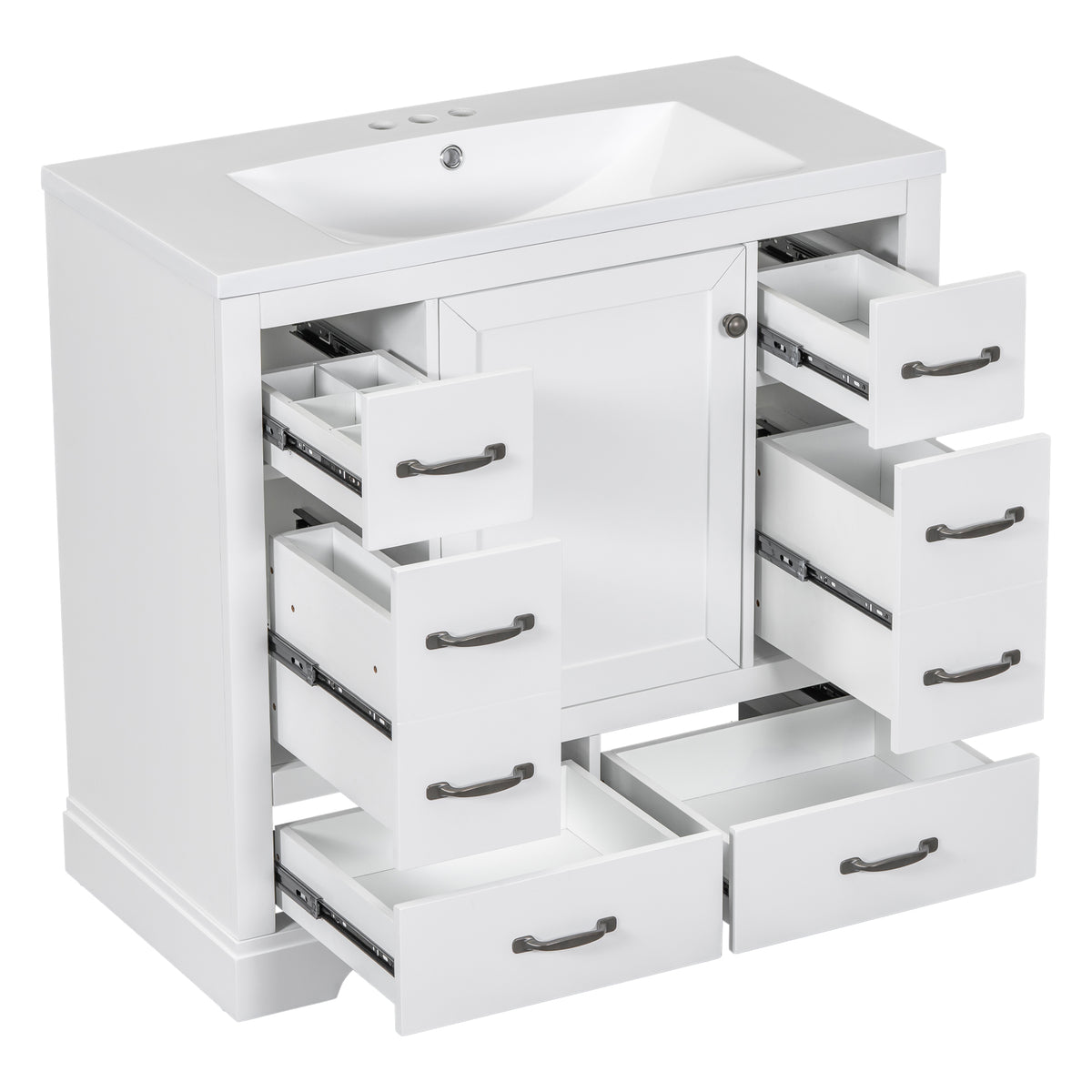 36" Bathroom Vanity With Sink Combo, Six Drawers, Multi Functional Drawer Divider, Adjustable Shelf, White Old Sku:Sy999808Aak White Solid Wood Mdf