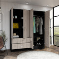 Bolton 160 Armoire, Six Shelves, Two Double Door Cabinets, Two Mirrors, Two Drawers, Rod Black Light Gray Multicolor Bedroom Particle Board