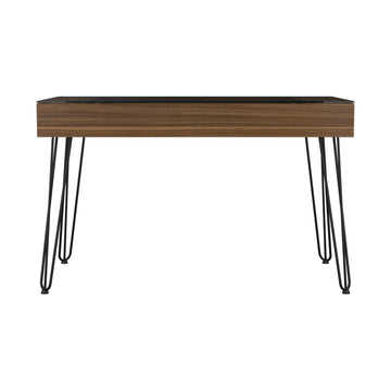 Baxter 120 Drawer Desk, Four Legs, One Drawer Mahogany Brown Computer Desk Office Modern Freestanding Rectangular Open Storage Desk Rectangular Particle Board Particle Board
