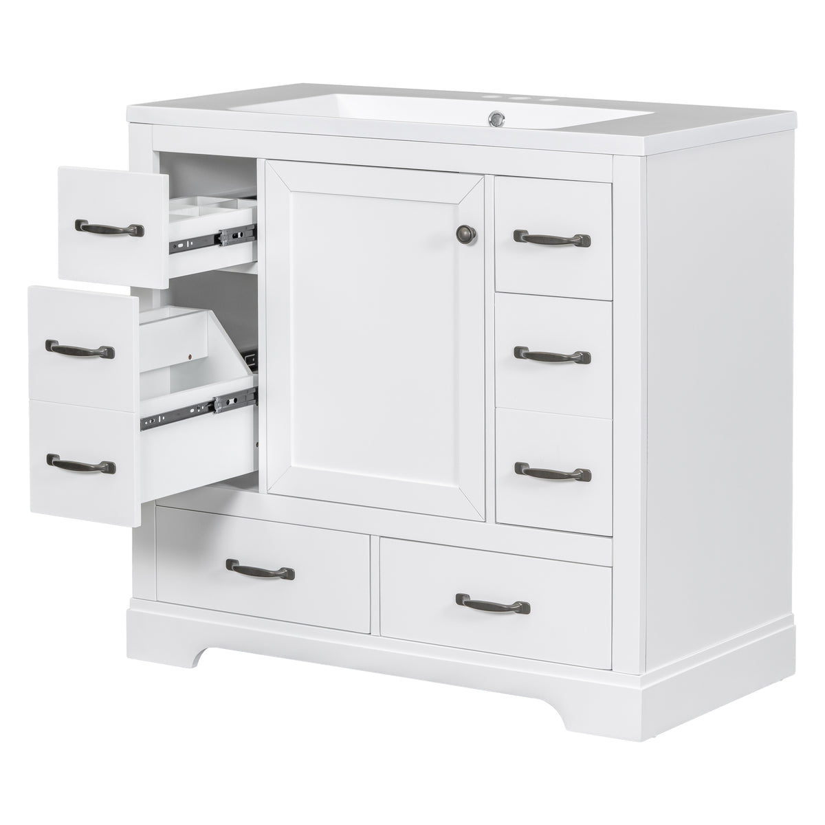 36" Bathroom Vanity With Sink Combo, Six Drawers, Multi Functional Drawer Divider, Adjustable Shelf, White Old Sku:Sy999808Aak White Solid Wood Mdf