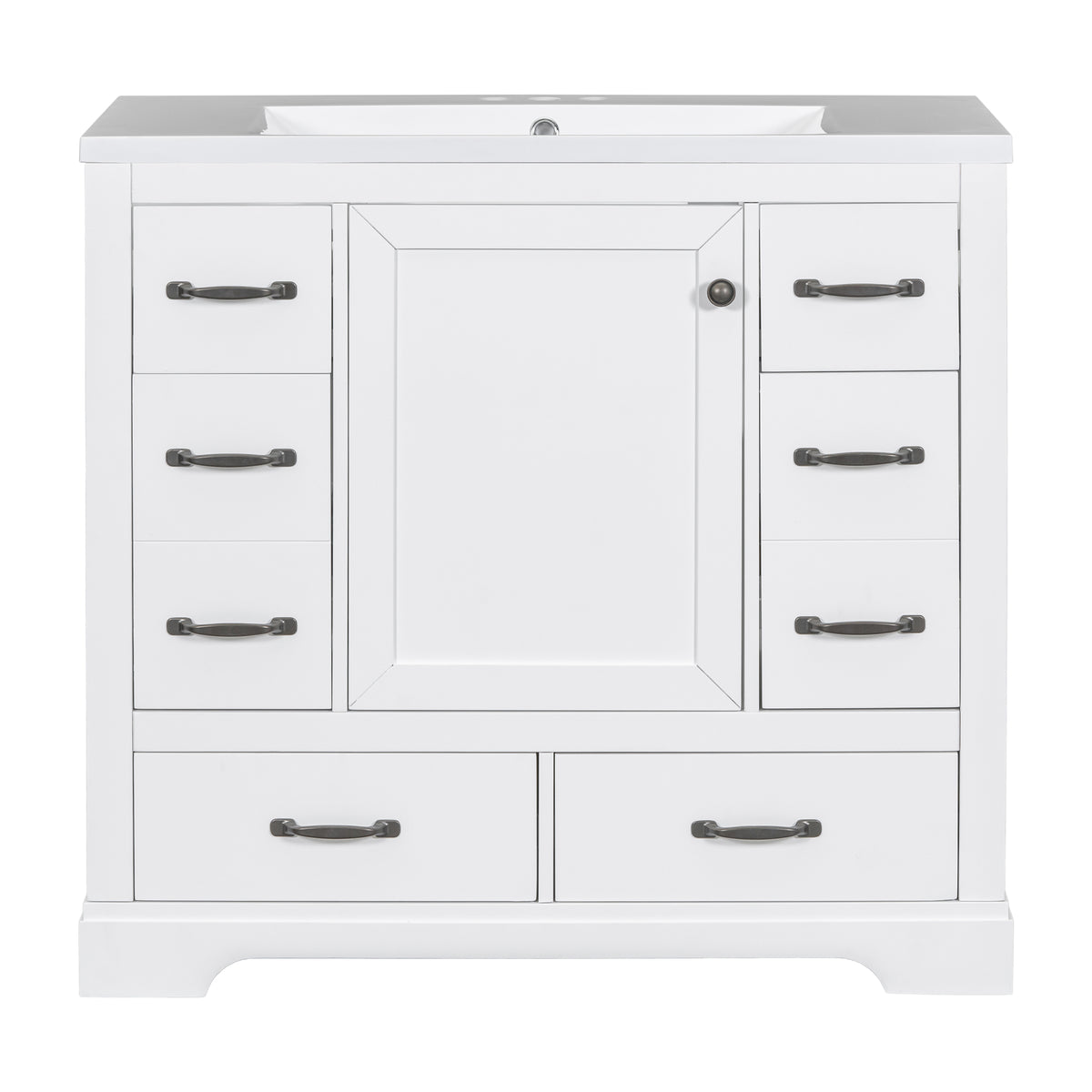 36" Bathroom Vanity With Sink Combo, Six Drawers, Multi Functional Drawer Divider, Adjustable Shelf, White Old Sku:Sy999808Aak White Solid Wood Mdf