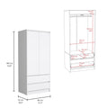 Austin 2 Drawers Armoire, Double Door, Hanging Rod White White Bedroom Modern Particle Board Particle Board
