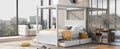 Wood Canopy Bed With Four Drawers ,Full Size Canopy Platform Bed With Support Slats .No Box Spring Needed, Brushed White White Solid Wood Mdf