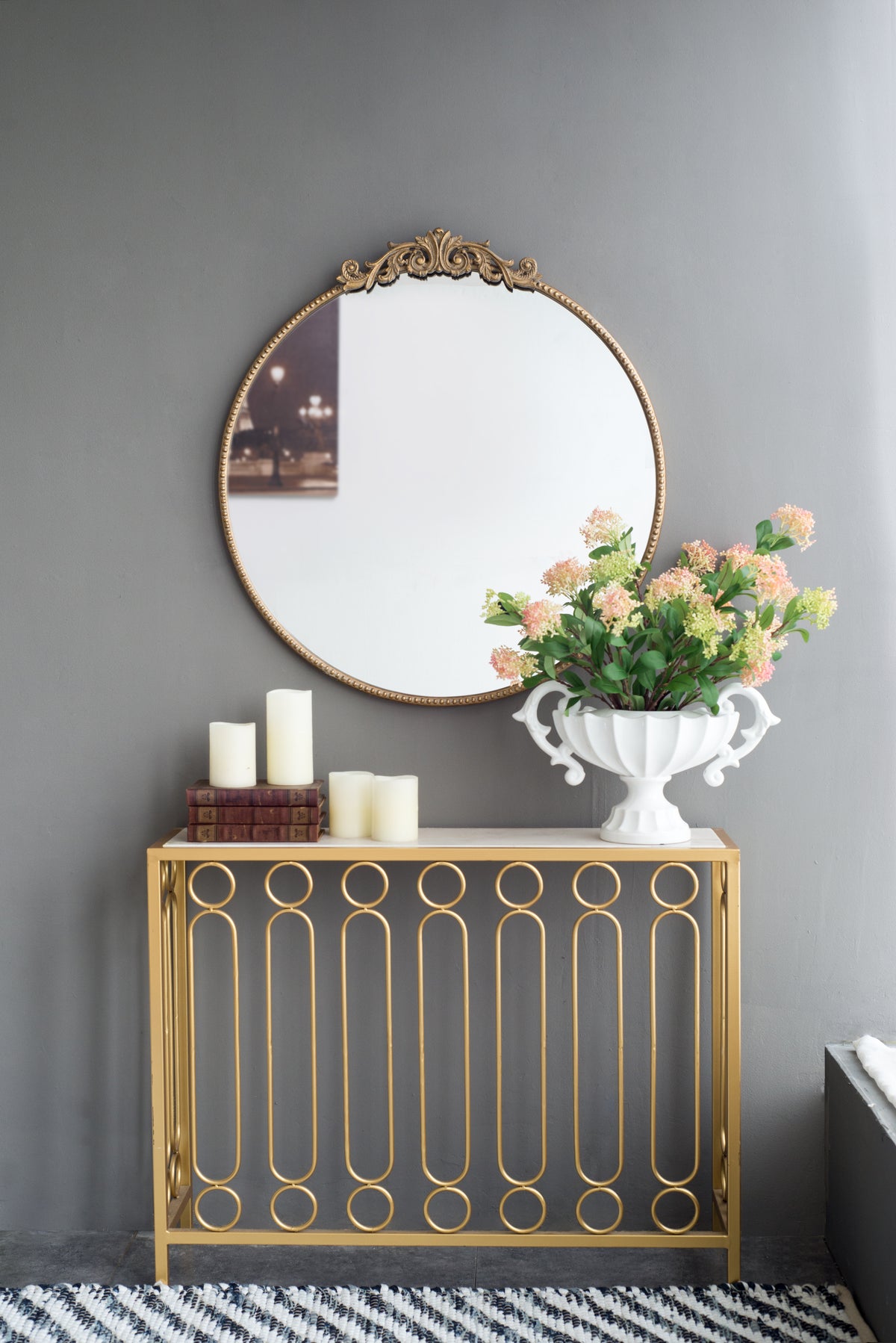 30" X 32" Round Gold Mirror, Wall Mounted Mirror With Metal Frame For Bathroom Living Room Gold Mdf Glass