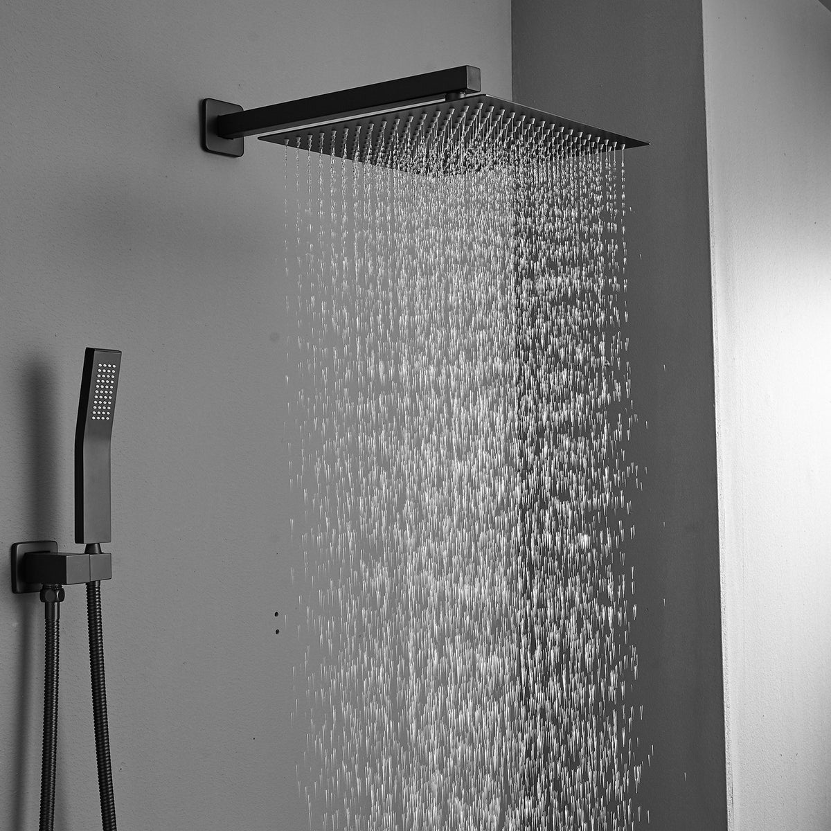 Bathroom Luxury Rain Mixer Combo Set Wall Mounted Rainfall Shower Head System Contain Faucet Rough In Valve Body And Trim Bathroom Joystick Claw Foot Tub Faucets Geometric One Black Pull Out Wall Mounted Cartridge Valve Wall Mounted Faucets Chrome