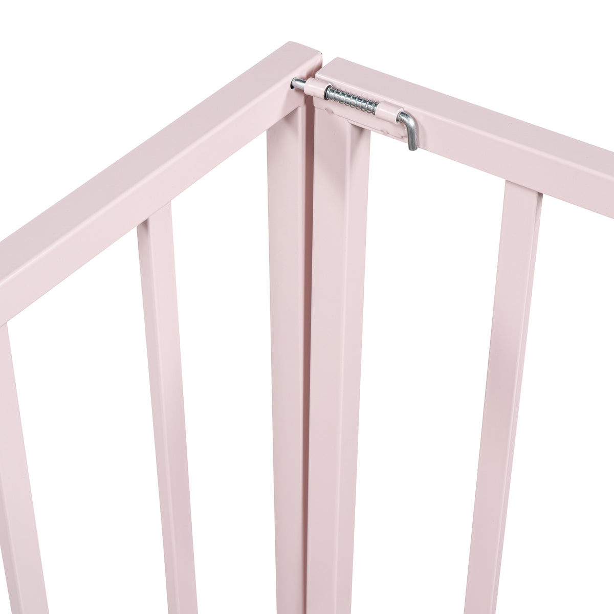 Twin Size Metal Floor Bed Frame With Fence And Door, Pink Pink Metal