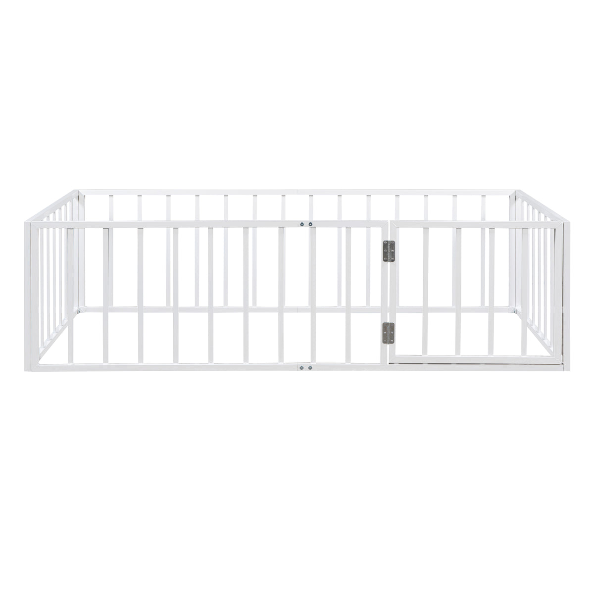 Twin Size Metal Floor Bed Frame With Fence And Door, White White Metal