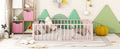 Full Size Metal Floor Bed Frame With Fence And Door, Pink Pink Metal